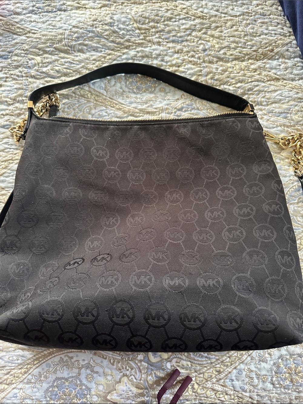 Michael Kors Black MK Logo Shoulder Bag with Gold Hardware